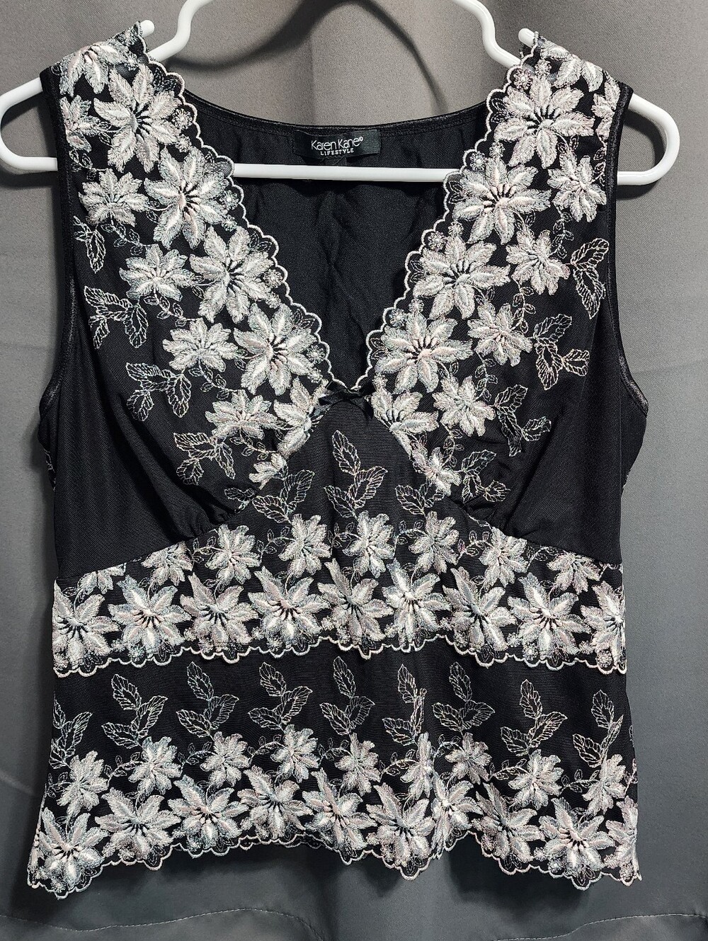 Vintage Karen Kane Y2K Embroidered Mesh Floral Top XL Whimsigoth